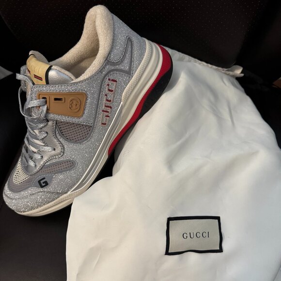 Gucci Silver Glitter Ultrapace Sneakers - Size 41 - Picture 1 of 5